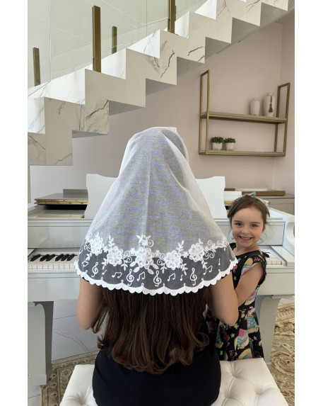 Véu Lia flores 3d e notas musicais cód 699 Véu Lia flores 3d e notas musicais cód 699