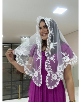 Véu rosa de saron tule frances cód 899